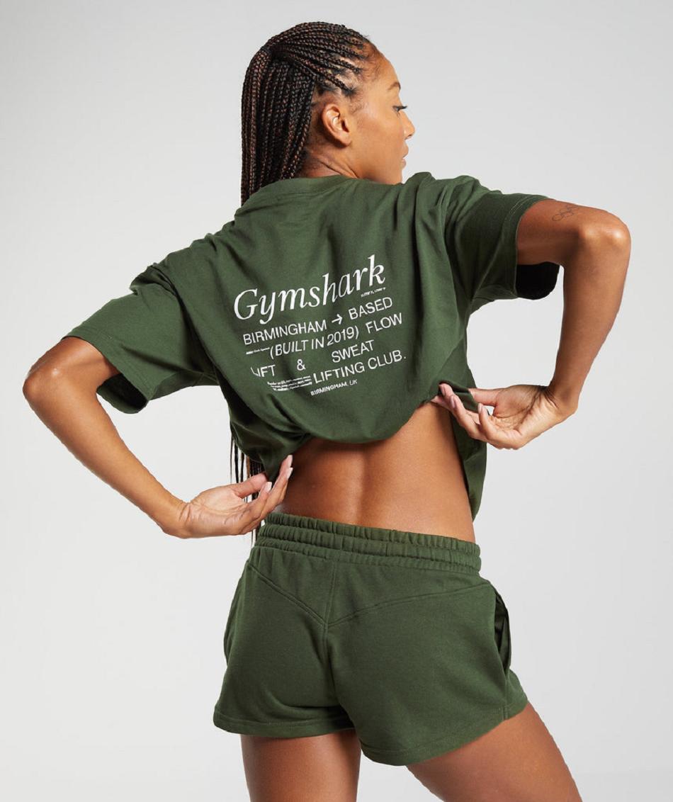 T Shirts Gymshark Social Club Oversized Mujer Verde Oliva | CO 2238CTV